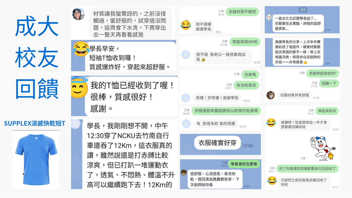 SUPPLEX 涼感快乾科技面料好評：成大校友回饋此款 POLO 衫與短 T 具備棉質手感與合成纖維的強韌快乾，是運動與休閒兼具的機能服首選。