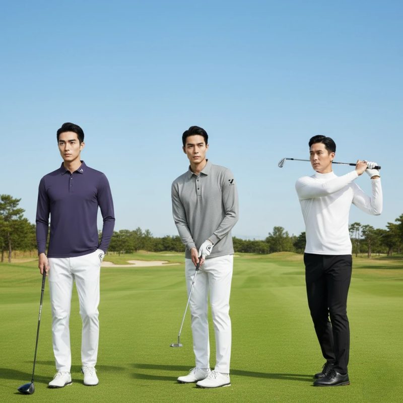 KOMIA高爾夫穿搭全指南:三位分別穿上KOMIA推出的SUPPLEX ，TORAY FIELDSENSOR及TORAY COMFORTSENSOR材質的衣服示範，以因應台灣冬天的天氣。