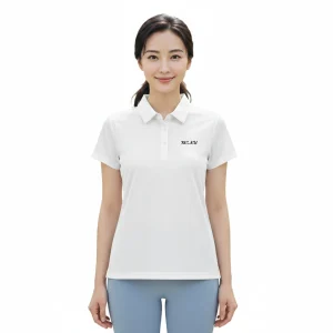 NCKU 成大紀念服飾：女款白色短袖 Polo 衫（Toray 系列）。