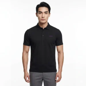 採用TORAY Fieldsensor機能性布料，男款黑色永久性涼感 Polo 衫，左胸電繡NCKU，合身版型。